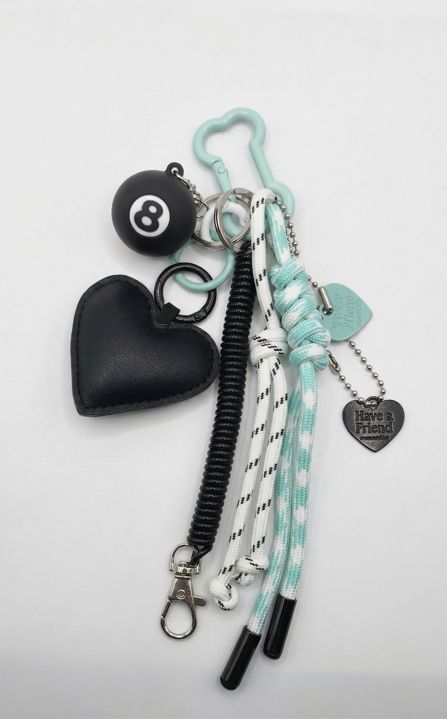 Heartbreak Club: Black & Mint Layered Bag Charm / Keychain